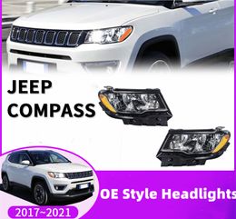 Car LED Daylight Bulbs For Jeep Compass 2017-2021 Headlight Assembly High Beam Turn Signal Lights Origin Headlights