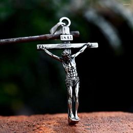 Pendant Necklaces Vintage Fashion Jesus Cross Necklace For Men Women 316L Stainless Steel Punk Biker Amulet Jewelry Gifts Drop