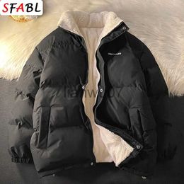 Men's Down Parkas 2023 New Oversize Men's Winter Jacket Streetwear Puffer Jacket Men Solid Color Padded Coat Men Women Warm Fleece Parka Coat Man J231117