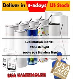 US CA Depo Düz 20oz Süblimasyon Kupası Boş 100% 304 Paslanmaz Çelik Kupa Vakum Yalıtımlı 600ml Tumbler Kahve Bardağı Beyaz