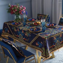 Table Cloth American Luxury Velvet Classic Plant Print Home Decor Short Plush Dining Tablecloth Upscale Coffee Cover
