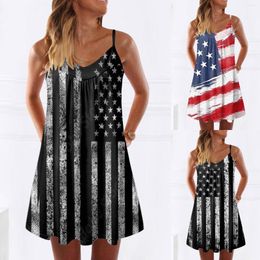 Casual Dresses Independence Day For Women's American 4 Of July Printed Boho Sundress Dressy Women V Neck Tunic Dress