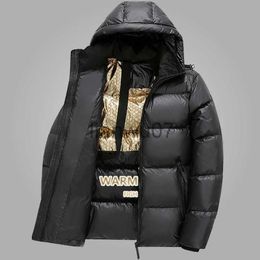Men's Down Parkas Fashion 2023 Winter Jacktet Men's Black Gold Warm Hooded Cotton-Padded Jackets Outwear Luxury Brand Coats Man Loose Thick Parkas J231117