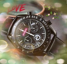 Business trend highend leather watches Men Quartz Chronograph Movement Clock Top brand Generous Six-pins Multi-function all the crime scanning tick wristwatch