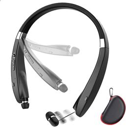 Cell Phone Earphones Neckband Bluetooth Headset Wireless Retractable Headphones Foldable Earbuds Noise Cancelling Hifi Stereo Sound With Carry Case 231117