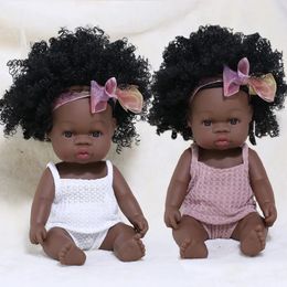 Dolls 35cm born Reborn African Doll Baby Simulation Soft Vinyl Children Lifelike Toys Christmas Birthday for Babies 231117