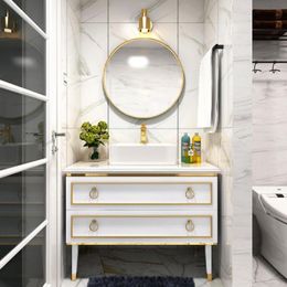 Other Bath Toilet Supplies Nordic light luxury solid wood bathroom cabinet modern minimalist wash basin mirror box5257174