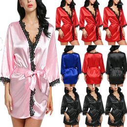 Women's Sleepwear Sexy Lingerie Women Floral Lace Crochet Robe Summer V-neck Soft Mini Nightdress Nightgown For 5 Colors