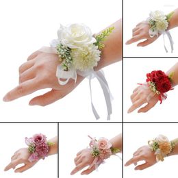 Charm Bracelets 2 Pcs/1 Pair Satin Bridesmaid Hand Girls Party Wrist Flowers Wedding Boutonniere Rose Bracelet