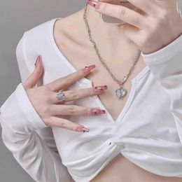 Pendant Necklaces Japanese And Korean HeartShaped Pendant Necklace Pink Crystal Zircon Collar Chain Fashion Aesthetics Y2K Jewellery Gift ForFriend Z0417