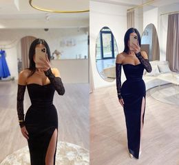 Black Sheath Evening Dresses for Women Sweetheart Long Sleeves Side Split Formal Occasions Wear Birthday Celebrity Pageant Party Prom Second Reception Gowns