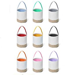 Party Gift Sublimation Blank Easter Basket Bags Cotton Linen Carrying Gift Eggs Hunting Candy Bag Halloween Storage Pouch DIY Handbag Toys Bucket 10 Colors SN4124