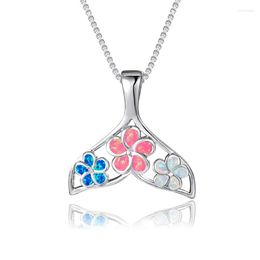 Pendant Necklaces Female Cute Flower Necklace Blue Opal Fishtail Classic Silver Colour Chain For Women Statement Jewellery