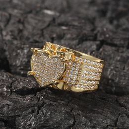 Hip Hop New Men's Big Love Men Ring Famous Brand Iced Out Micro Pave CZ Rings Punk Rap Jewelry218h