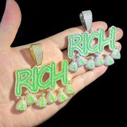 Iced out punk style glowing letter Pendant paved full cubic zircon Rich dollar with long rope chain necklace for men lady boy hi2308