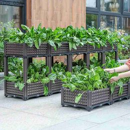 Planters Pots 1/2 Layer 1/2/3 Boxes Elevated Garden Bed Plant Planting Box Chequered Plastic Balcony Planting Box For Flowers And Vegetables YQ231117