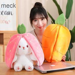 Stuffed Plush Animals 35cm Creative Funny Doll Carrot Rabbit Plush Toy Stuffed Soft Bunny Hiding in Strawberry Bag Toys for Kids Girls Birthday Gift