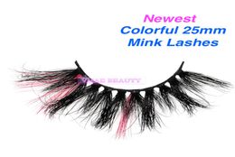 Vmae 5D Colourful Ombre 25MM Mink Eyelashes Siberian Minks Fur lashes Sexy Custom Private Label long fluffy Eye lash Mix Colour Soft6549718