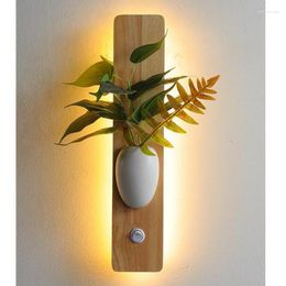 Wall Lamps Modern LED Plant Stand Lights Creative Wood Luminaire Bedroom Lighting Lamp Hall Stairs Balcony Porch Light