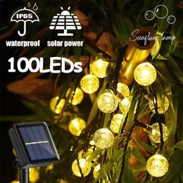 LED Strings Solar String Lights Outdoor 100 LED Crystal Globe Lights Waterproof Solar Festoon Fairy Light for Garden Christmas Party Decor P230414