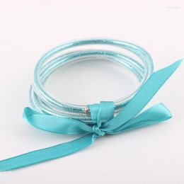 Bangle Turquoise Jewelry 5pcs/set Bowknot Glitter Filled Silicone Jelly Bracelet Lightweight Buddha Girl Bracelets For Kids