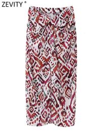 Skirts Zevity Women Vintage Knotted Design Totem Floral Print Sarong Midi Skirt Faldas Mujer Female Chic Zipper Slim Vestidos QUN3965 230417