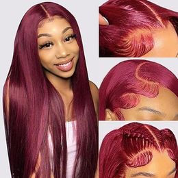 99j Burgundy Lace Front Wigs Human Hair Pre Plucked 13x4 Straight HD 150% Density Human Hair Wig for Women Red Wig