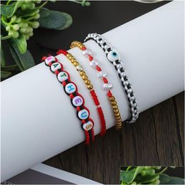 Charm Bracelets Charm Bracelets Boho Beads Letter Pearl Bead Bracelet Set For Women Hand Woven Wristband Summer Beach Vacation Jewelry Dhdnj