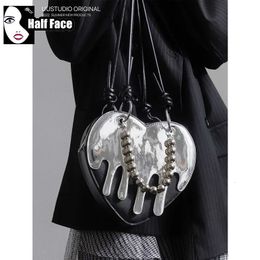 Evening Bags Y2K Girl Harajuku Women's Gothic Advanced Love Bead Chain Handbag Punk One Shoulder Design Lolita Chain Black Crossbody Bag Tote 231117