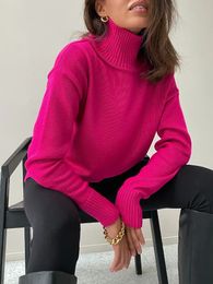 Women's Sweaters Rose Red Autumn Winter Women's Sweater Pullover Basic Green Turtleneck Oversize Jumper Vintage Knitted Sweaters for Women 231117