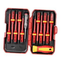 Screwdrivers 13pcs 1000V Changeable Insulated Screwdrivers Set with Magnetic Slotted Phillips Pozidriv Torx Bits Electrician Repair Tools Kit 230417