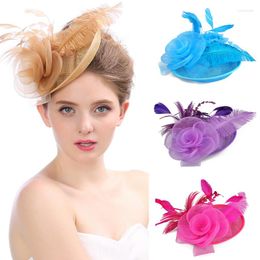 Headpieces Wedding Cocktail Tea Party Headwear Women Floral Hair Clip Elegant Fascinators Caps Mesh Flower Feather Cap Year Fashion