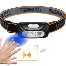 Headlamps 6000Lm Rechargeable Power Sensor Headlight Fishing Camping USB LED Flashlight 231117