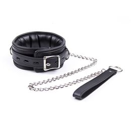 Adult Toys BlackWolf Sexy Leather-Trimmed Sponge Collars With Leash BDSM Bondage Fetishs Collar Adult Lingerie Sex Accessories For Woman 231213