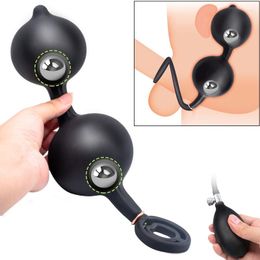 Sex Toys For Couples Huge Inflatable Anal Plug Prostate Massager Vagina Expansion Beads Big BuPlug With Metal Ball Woman