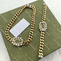 Classic G Pearl Necklace Bracelets Designer For Women Thick Chain Gold Necklace Collar Designer Cuba Bracelet Jewellery Sets