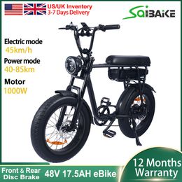 USA UK In Stock Electric Bike 48V 1000W 20inch Electric Fatbike Large Capacity Battery Electric Bicycle for Adult eBike