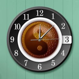 Wall Clocks Coffee Cup Clock Non Ticking Silent 30cm Round Arabic Numerals Art For Study Room Dining Decoration