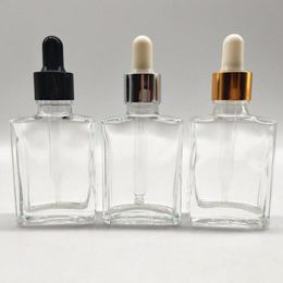 Square Cosmetic Skincare Packaging Clear Essential Oil Serum Glass Bottle 30ml with Eye Dropper