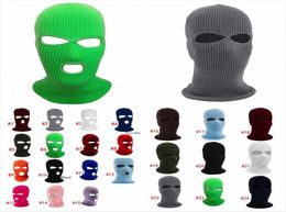 Winter Three Hole Knitted Full Face Ski Mask Beanie Hat Cycling Stretch Outdoor Sports Men Wool Party Mask Dda6529550352