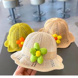 Bucket Hats Kids Flowers Beanie Knitted Basin Hat Hollow Out Breathable Beach Cap Summer Fisherman Cap Travel Sunshade Caps Casual Outdoor Outing Sun Hat BC602