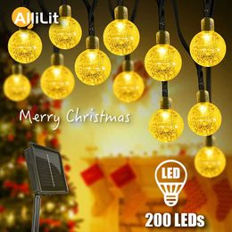 LED Strings 200 Led Solar String Lights Outdoor Crystal Fairy Light Chritmas Garland 8 Modes Waterproof Patio Light for Garden Party Decor P230414