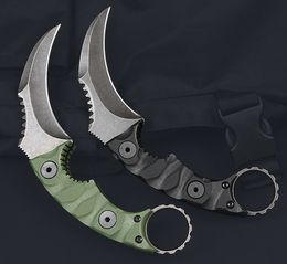 High Quality M7673 Karambit Claw knife D2 Stone Wash Blade Full Tang G10 Handle Outdoor Camping Hiking Fixed Blade Tactical Knives with Kydex