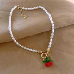 Pendant Necklaces Minar Sweet Freshwater Pearl Beaded For Women Ladies Red Cherry Toggle Clasp Circle Necklace Bridal Jewelry