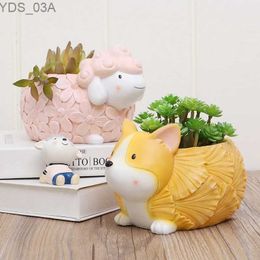 Planters Pots Cartoon Hedgehog Corgi Flower Pot Succulent Pot Cute Animal Resin Vase Ornaments Home Office Garden Bonsai Decoration YQ231117