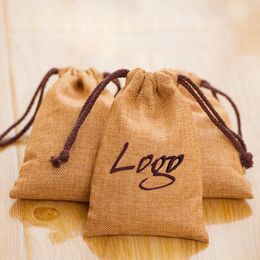 Storage Bags Flax Jewellery Gift 8x11cm 9x12cm 10x15cm 13x17cm Pack Of 50 Custom Logo Sack Makeup Jute Drawstring Pouches