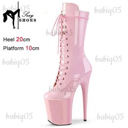 Boots Round Toe 8 Inches Women's Boots Sexy Fetish High Heels Shoes Pole Dancing Lace Up Low Tube Ankle Boots 20CM Striptease Stiletto T231117