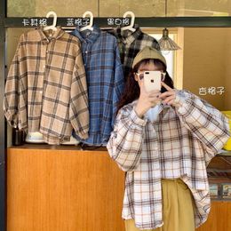 Women's Blouses Shirts Women Blouses Turn-down Collar Spring Shirts Plaid All-match Batwing-sleeve Loose Outwear Harajuku Female 4 Colors Chic 230417