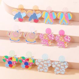 Dangle Earrings 2023 Printing Doodle Clouds Heart Butterfly Cute Sweets Acrylic For Women Colorful Flower Korean Fashion Earring Drop