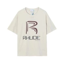 Fashion Clothing Tees Hip hop TShirts Rhude r Letter Cursive Check Flag Print Men's Summer Round Neck Trendy Brand T-shirt Streetwear Loose Sportswear